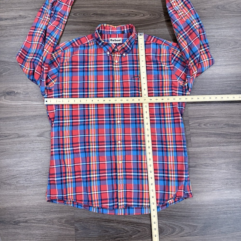 Barbour Tailor Fit Plaid Blue Red Pink Long Sleeve Button Down XXL Shirt - Picture 4 of 6